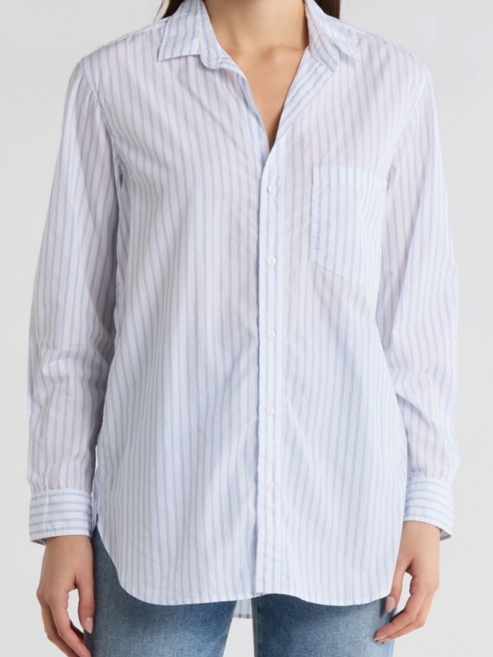 Frank & Eileen Joedy boyfriend cotton button up women’s Blue Striped Shirt S NWT